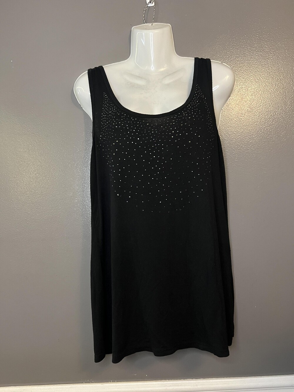 Jonathan Martin Tank Top Womens Large Black Rhinestone Embellished Sleeveless